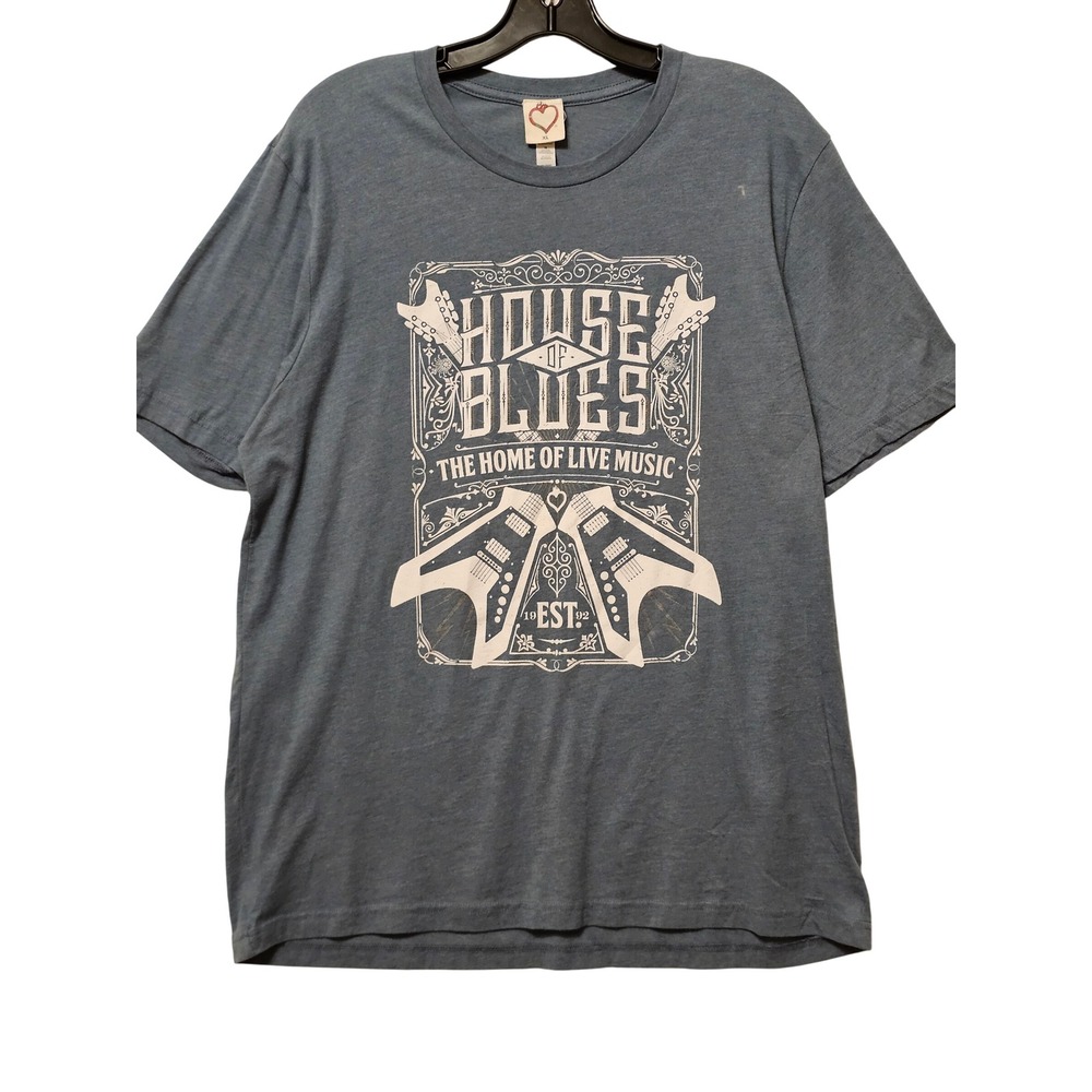House of Blues Home of Live Music Graphic T-Shirt XL Heather Blue Guitar 1681